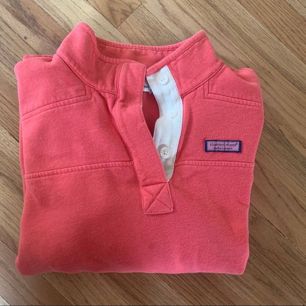 Coral Vineyard Vines long sleeve quarter button up